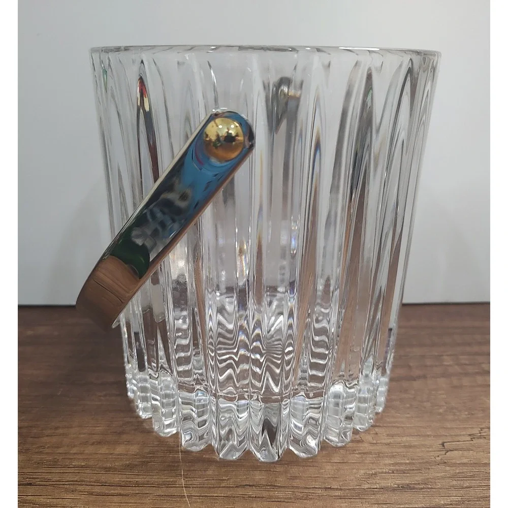 Mikasa Ice Bucket Park Avenue Vintage Heavy Crystal Metal Handle 6